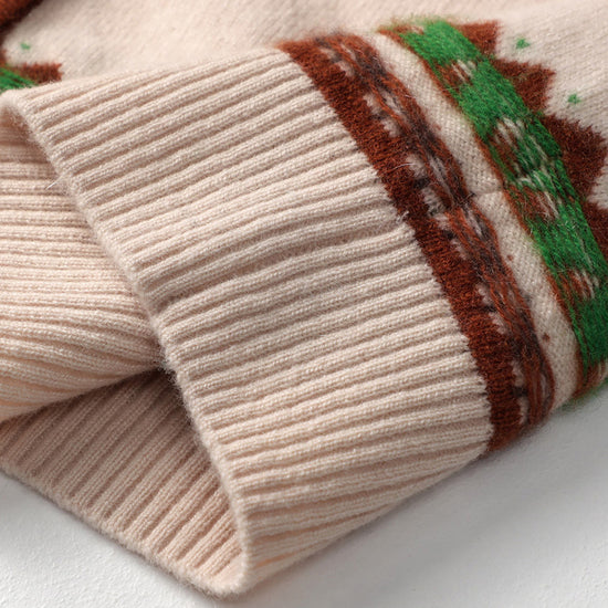 COMOBOCA 100% Cashmere Women's Vintage Inspired Geometric Knit Cardigan