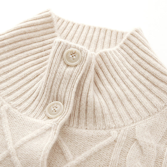 COMOBOCA 100% Cashmere Women's Cable Mock Neck Knit Cardigan