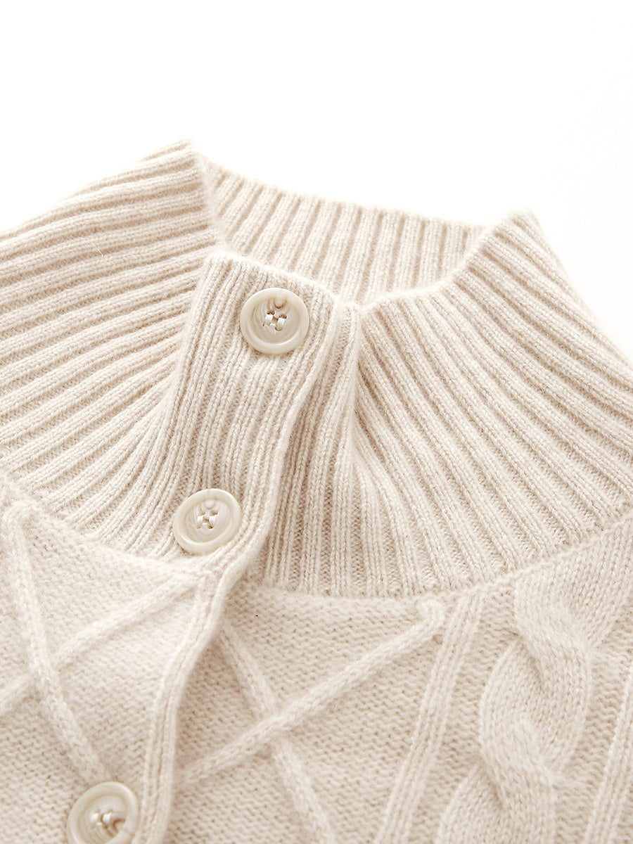 COMOBOCA 100% Cashmere Women's Cable Mock Neck Knit Cardigan