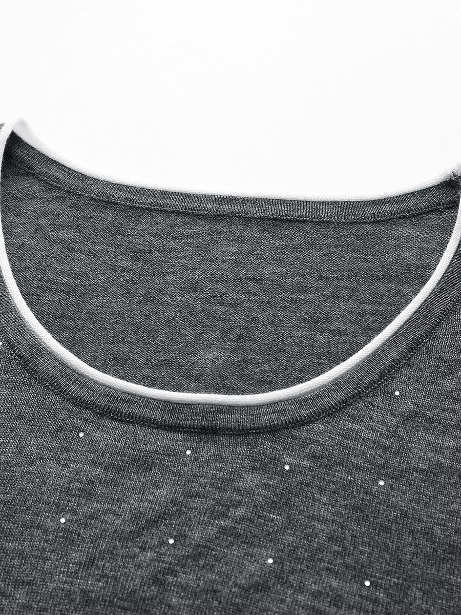 COMOBOCA Women's Rhinestone Detail Crewneck Knit Sweater