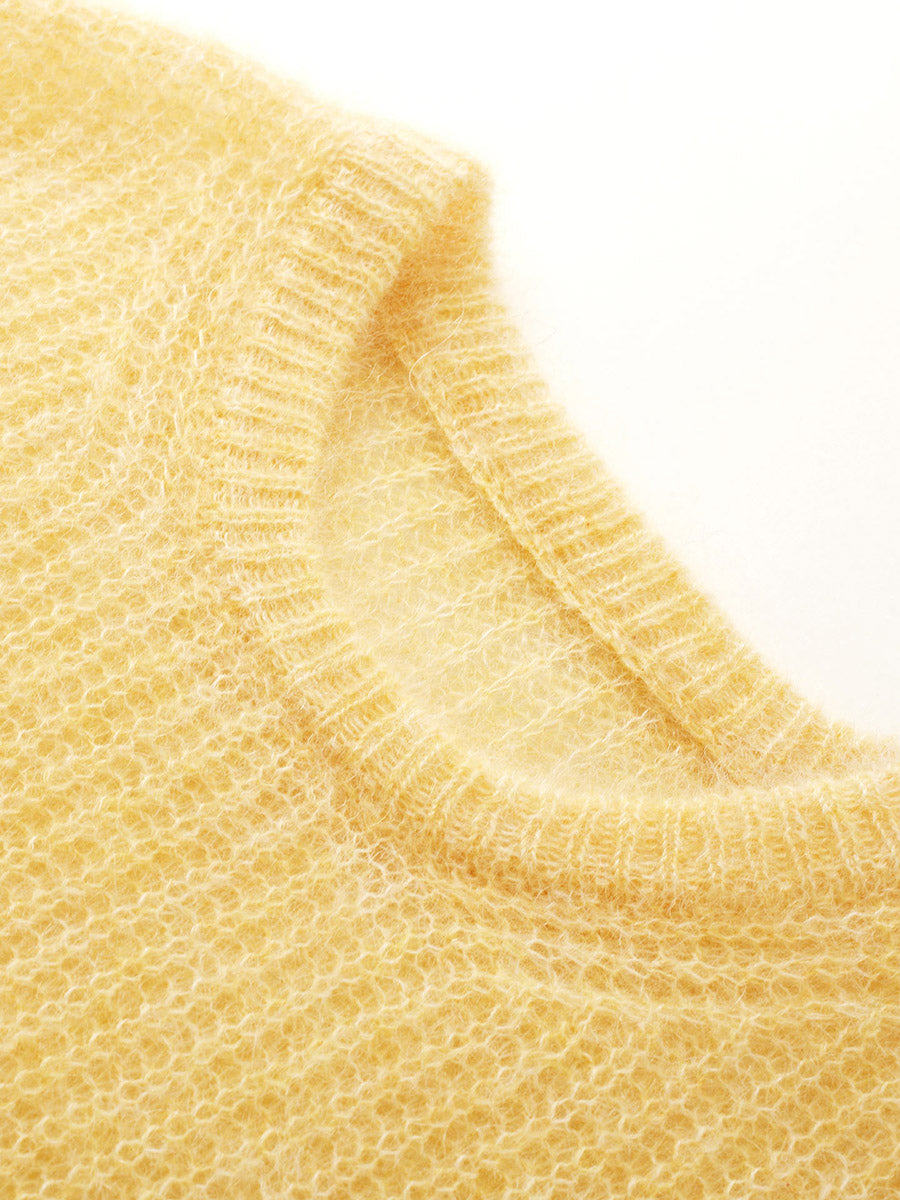 COMOBOCA Women's Mohair Sheer Knit Round Neck Sweater