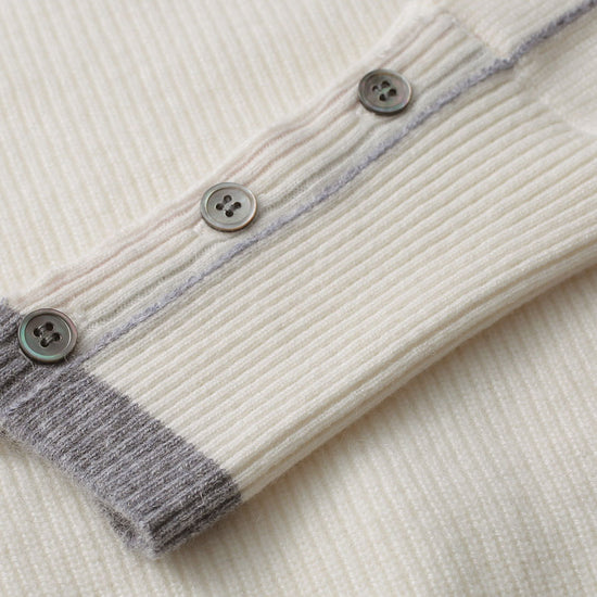 COMOBOCA 100% Cashmere Women's Striped Sleeve Round Neck Sweater