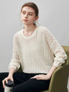 COMOBOCA 100% Cashmere Women's Openwork Round Neck Knit Sweater