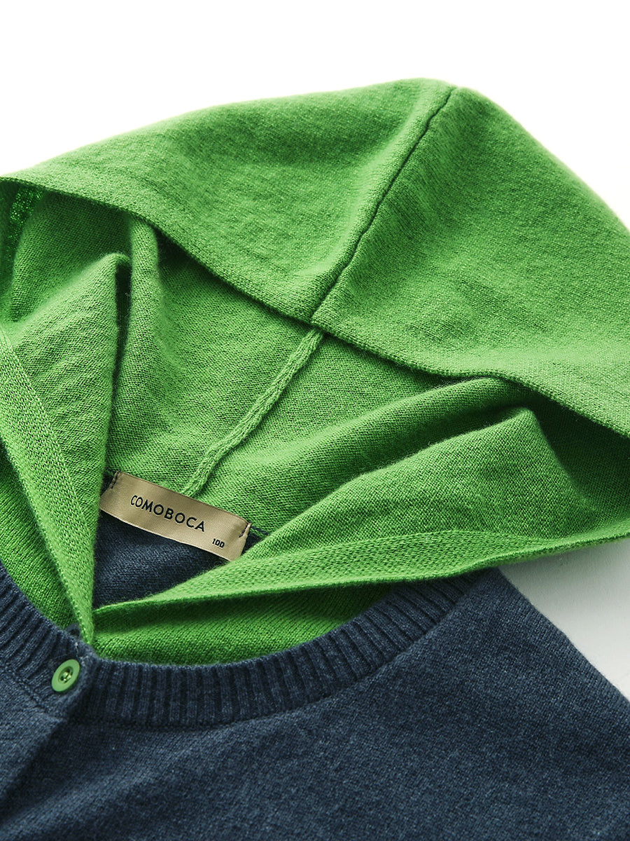 COMOBOCA 100% Wool Women's Contrast Button Down Hoodie