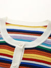 COMOBOCA Women's Ribbed Rainbow Striped Knit Cardigan