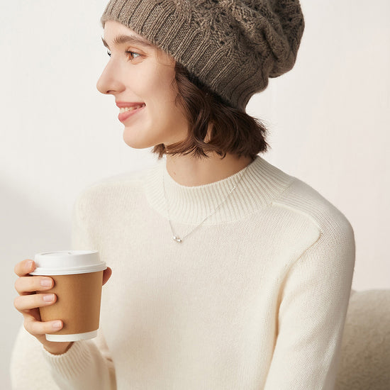 COMOBOCA 100% Cashmere Classic Cable Knit Beanie