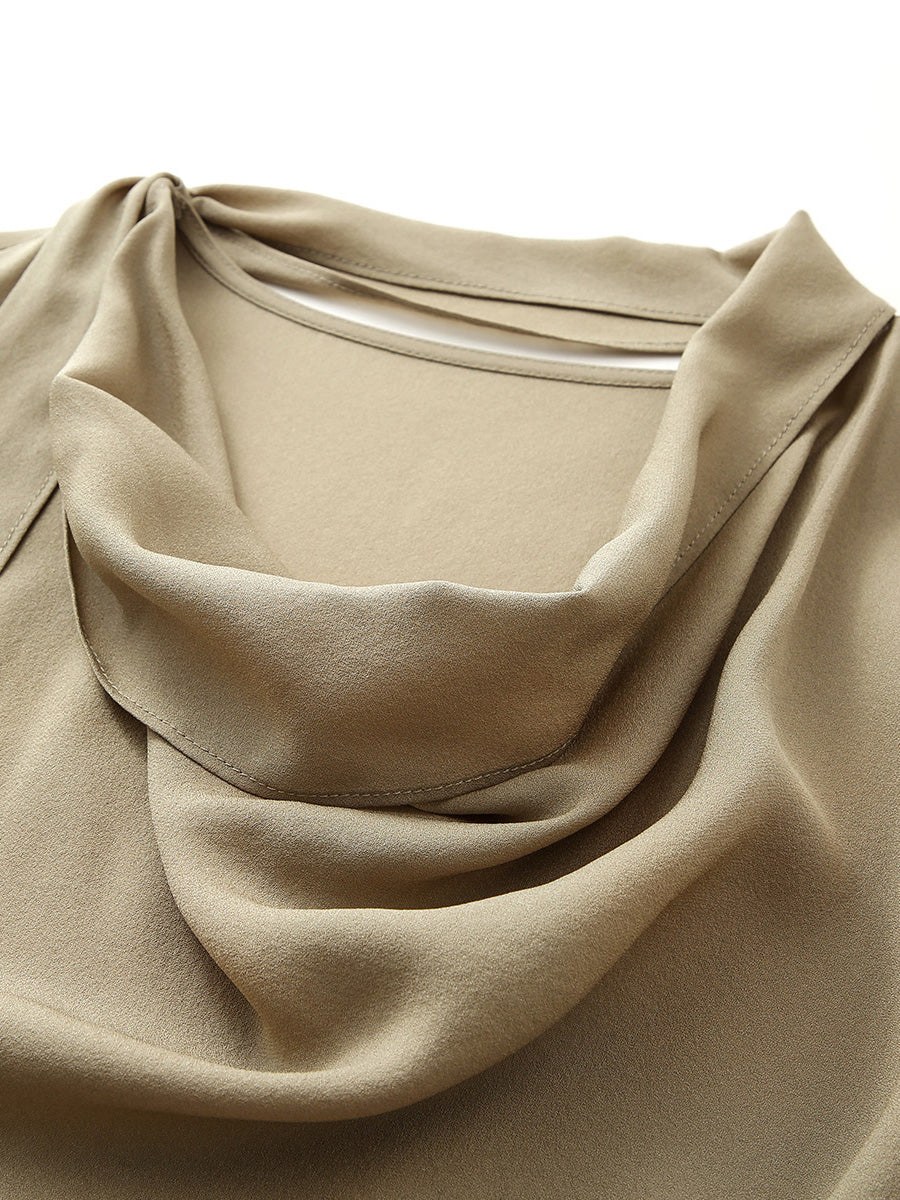 COMOBOCA 100% Mulberry Silk Women's Draped Cowl Neck Blouse