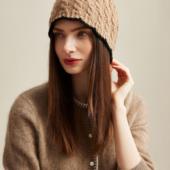 COMOBOCA 100% Cashmere Women's Cable Knit Beanie