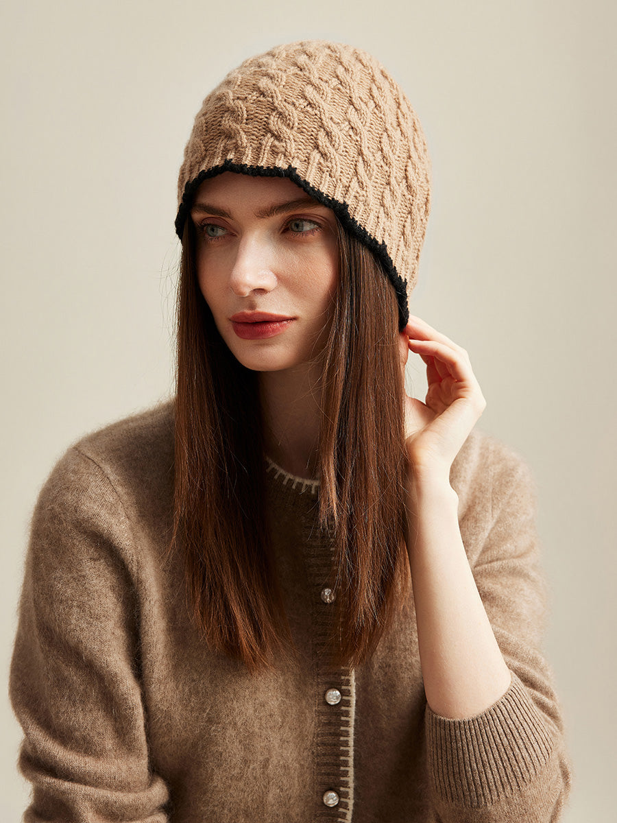 COMOBOCA 100% Cashmere Women's Cable Knit Beanie