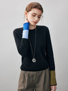 COMOBOCA 100% Cashmere Women's Color-Blocked Sleeve Knit Sweater