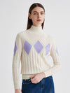 COMOBOCA 100% Cashmere Women's Argyle Cable Turtleneck Knit Sweater
