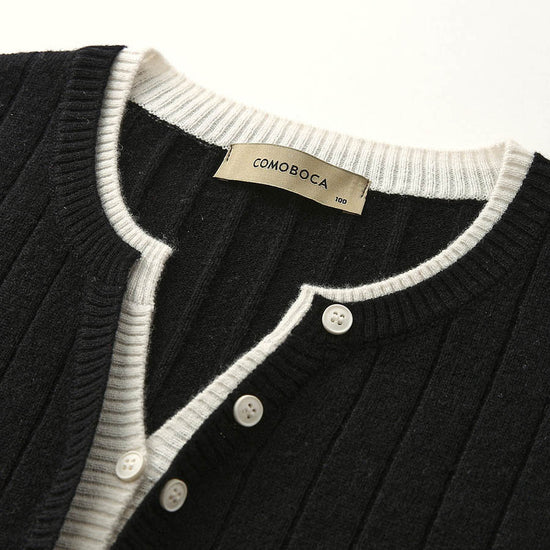COMOBOCA 100% Wool Women's Ribbed Contrast Trim Sweater