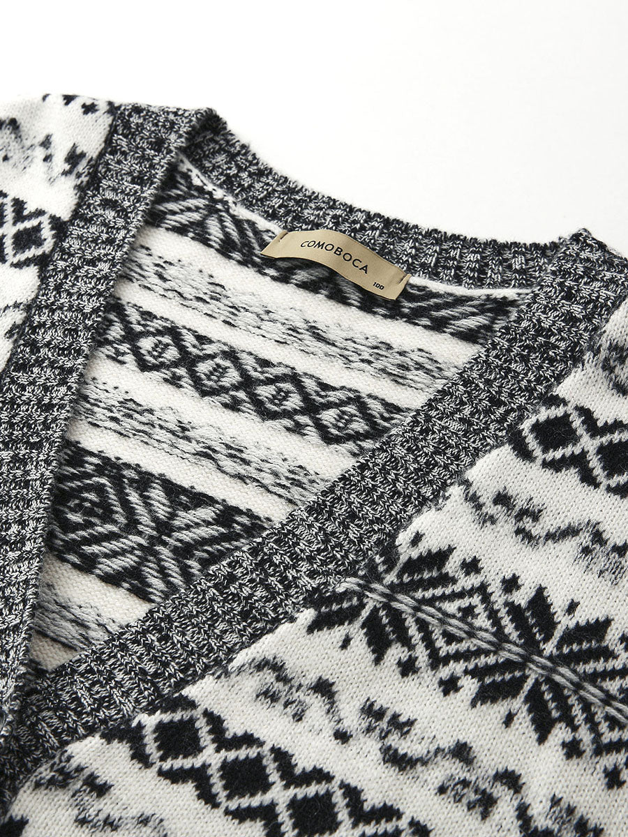 COMOBOCA 100% Wool Women's Snowflake Pattern Cardigan