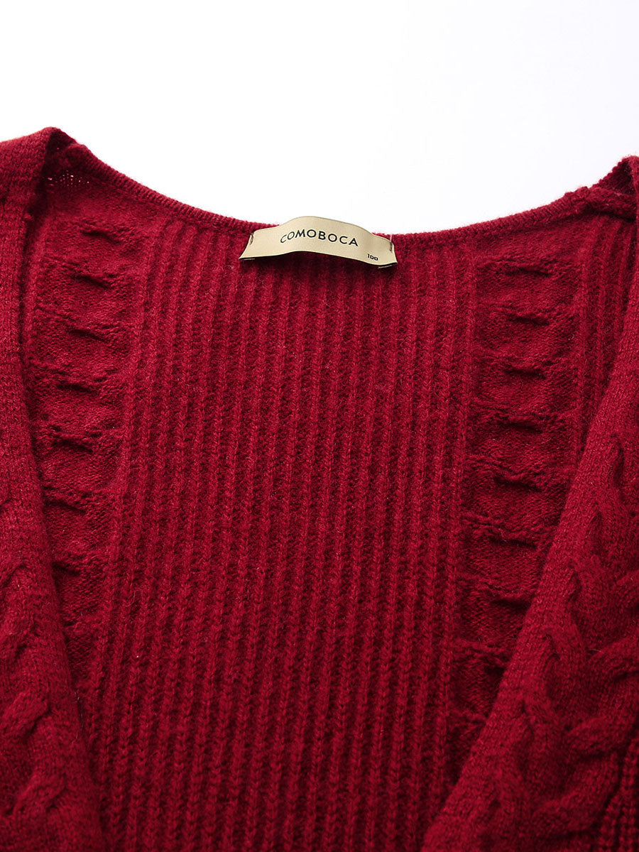 COMOBOCA 100% Wool Women's Cozy Cable Knit Long Coat