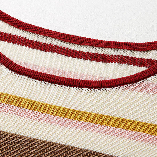 COMOBOCA Women's Multi Striped Mesh Knit Round Neck Sweater