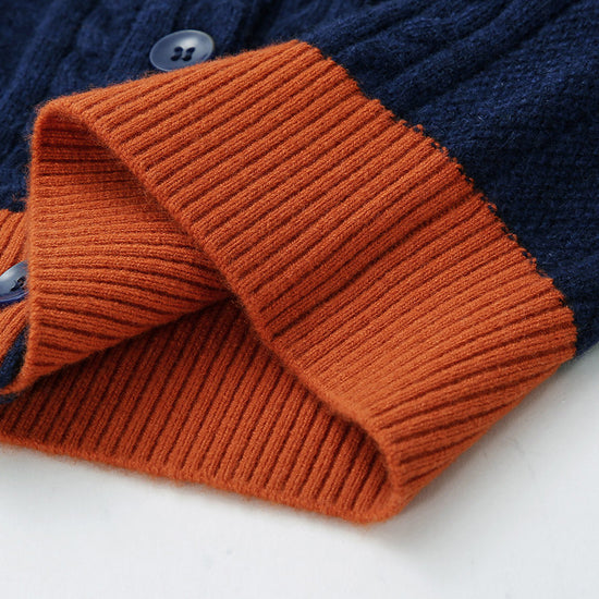 COMOBOCA 100% Wool Kids' Royal Embroidered Cable Knit Cardigan