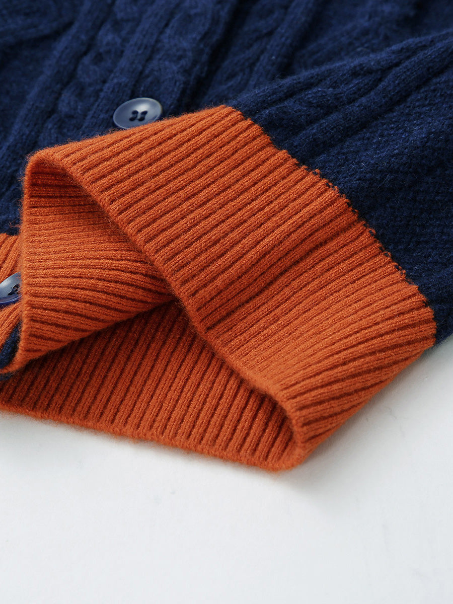 COMOBOCA 100% Wool Kids' Royal Embroidered Cable Knit Cardigan