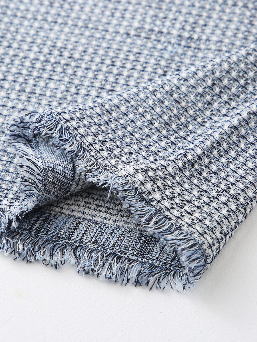 COMOBOCA Women's Cotton Silk Frayed Edge Button-Up Blouse