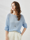 COMOBOCA Light Blue Women's Striped Knit Pullover Sweater