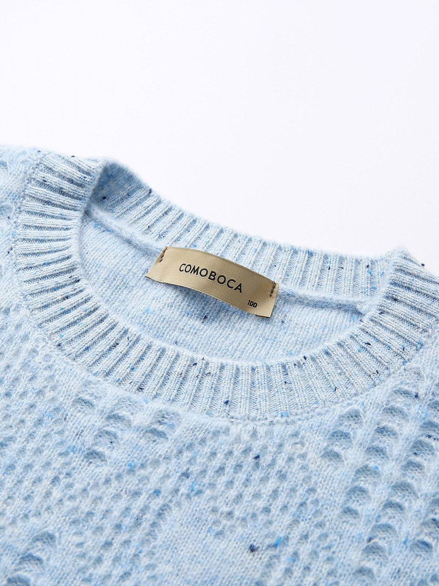 COMOBOCA 100% Cashmere Women's Openwork Knit Round Neck Sweater