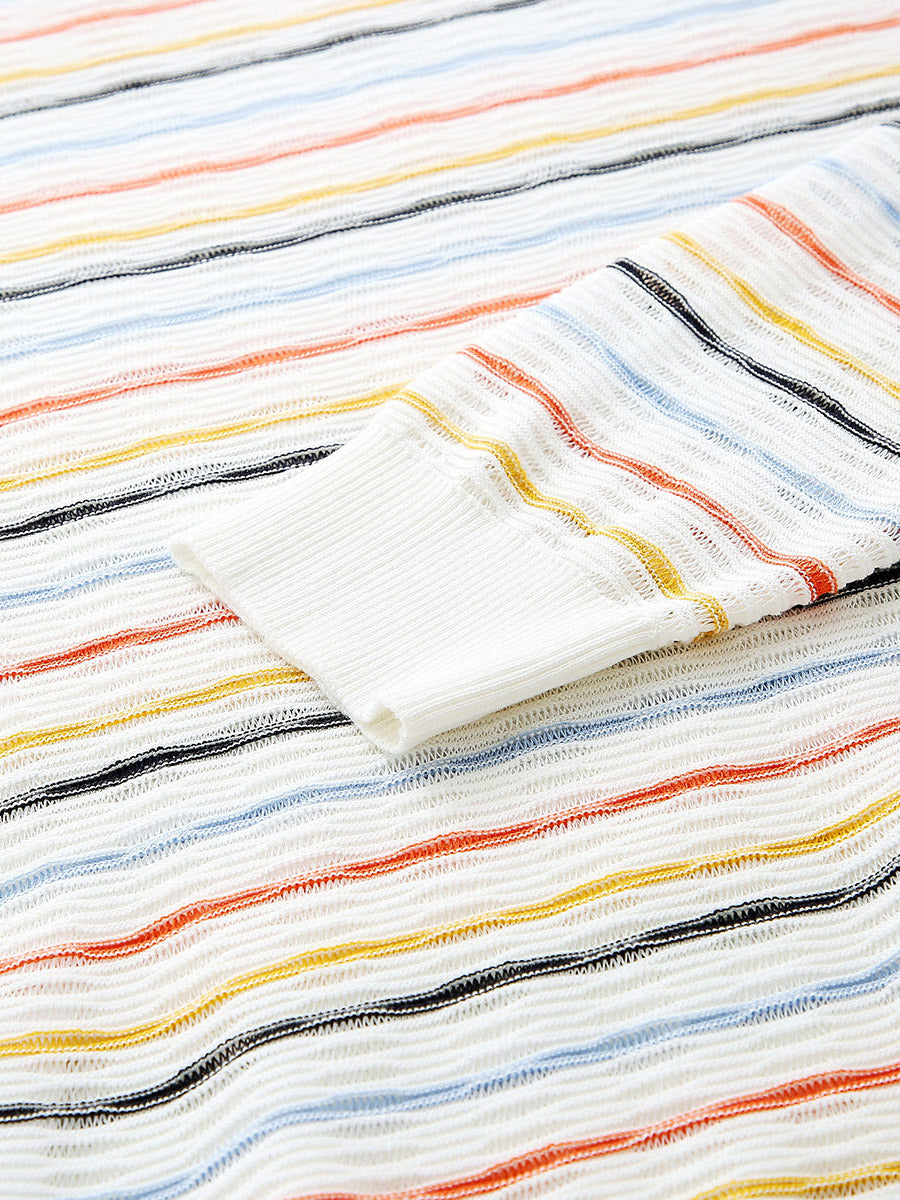 COMOBOCA Women's Colorful Striped Knit Sweater