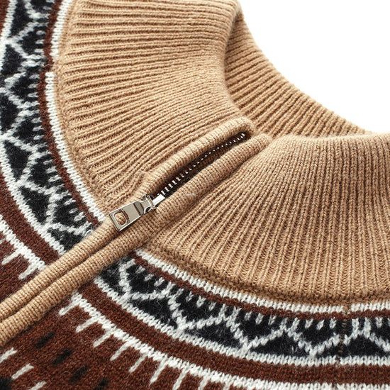 COMOBOCA 100% Wool Women's Fair Isle Zip Up Cable Knit Cardigan