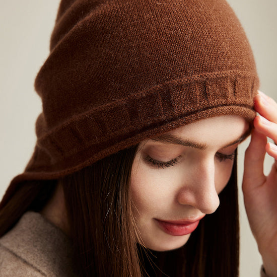 COMOBOCA 100% Cashmere Women's Knit Beanie with Ties