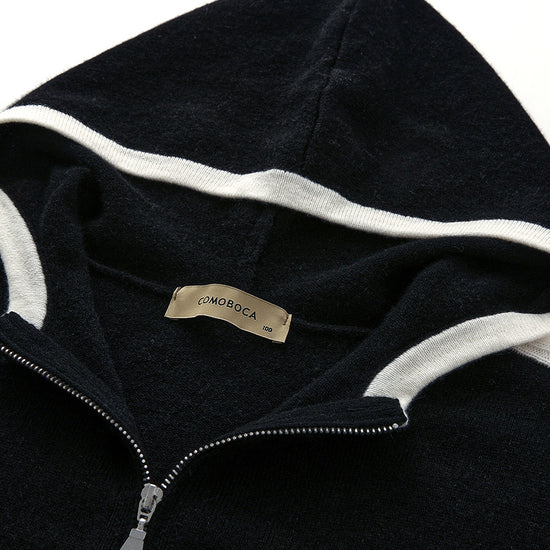 COMOBOCA 100% Cashmere Women's Color Block Zip Up Hoodie