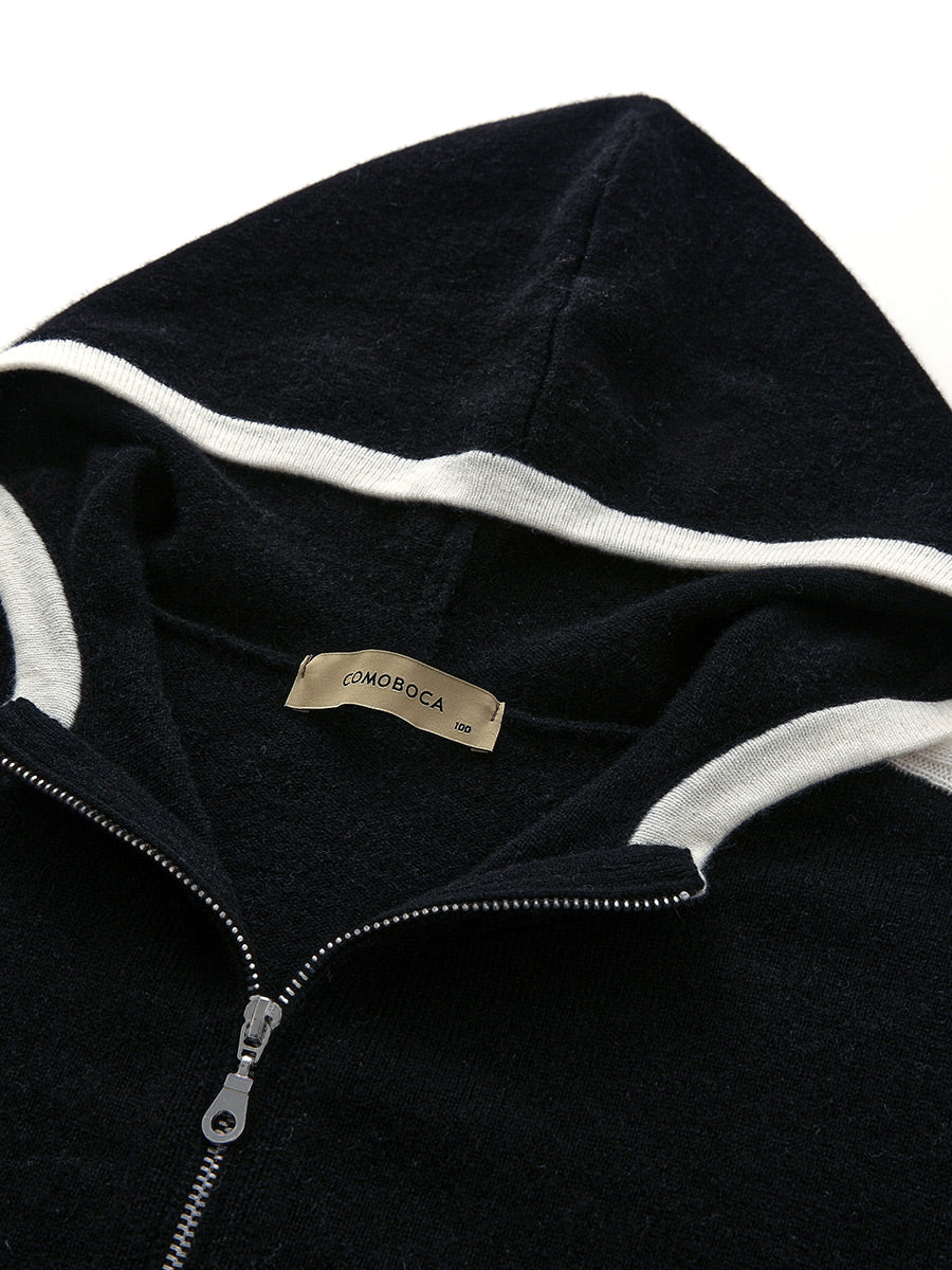 COMOBOCA 100% Cashmere Women's Color Block Zip Up Hoodie