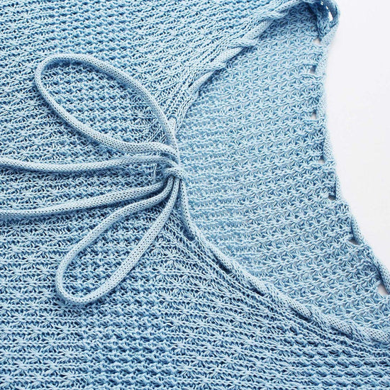 COMOBOCA Women's Tie-Neck Textured Knit Cap Sleeve Top