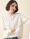 COMOBOCA White 100% Cashmere Women's Knit Sweater Hoodie