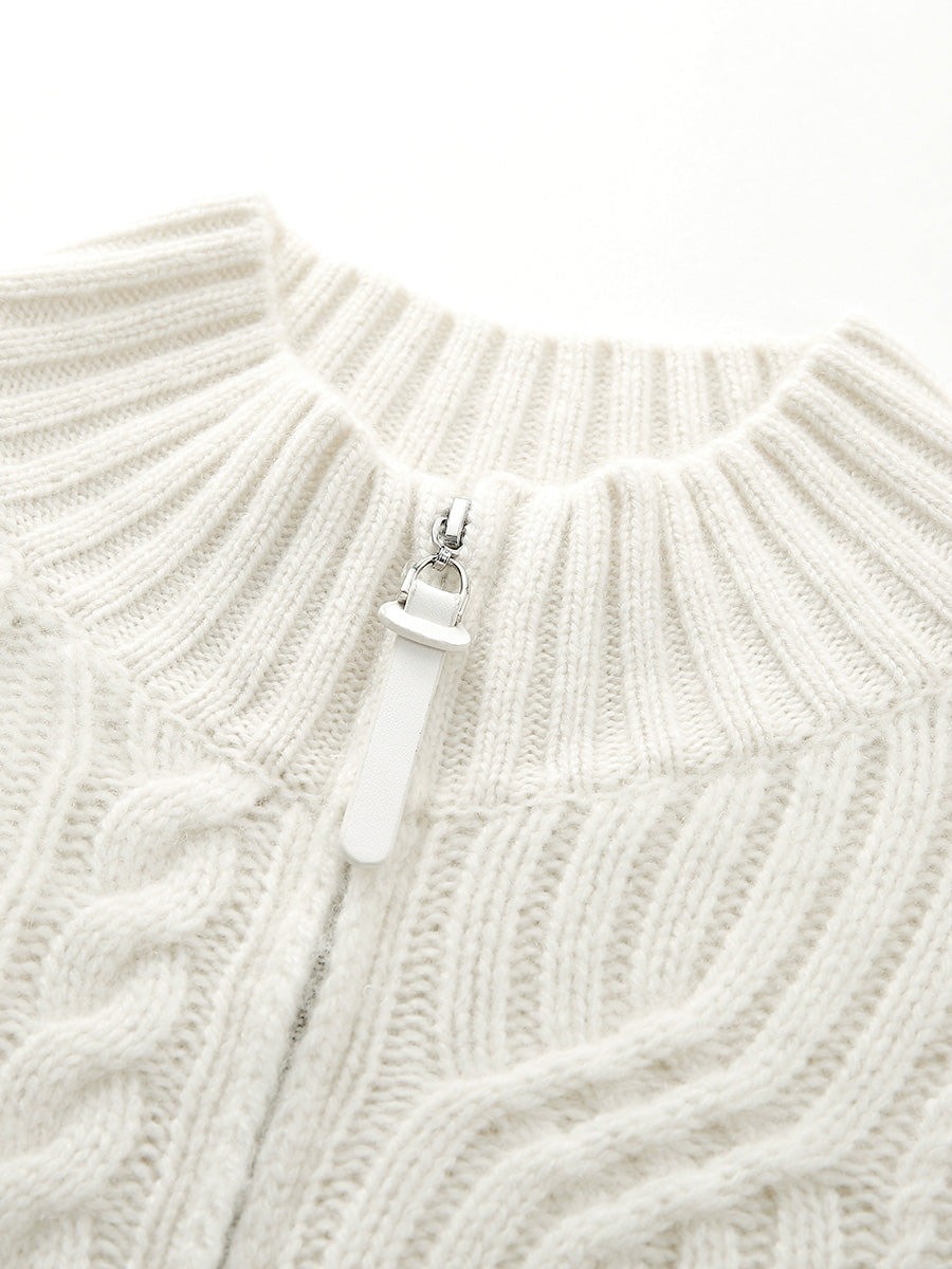 COMOBOCA 100% Cashmere Women's Cable Knit Zip Up Cardigan