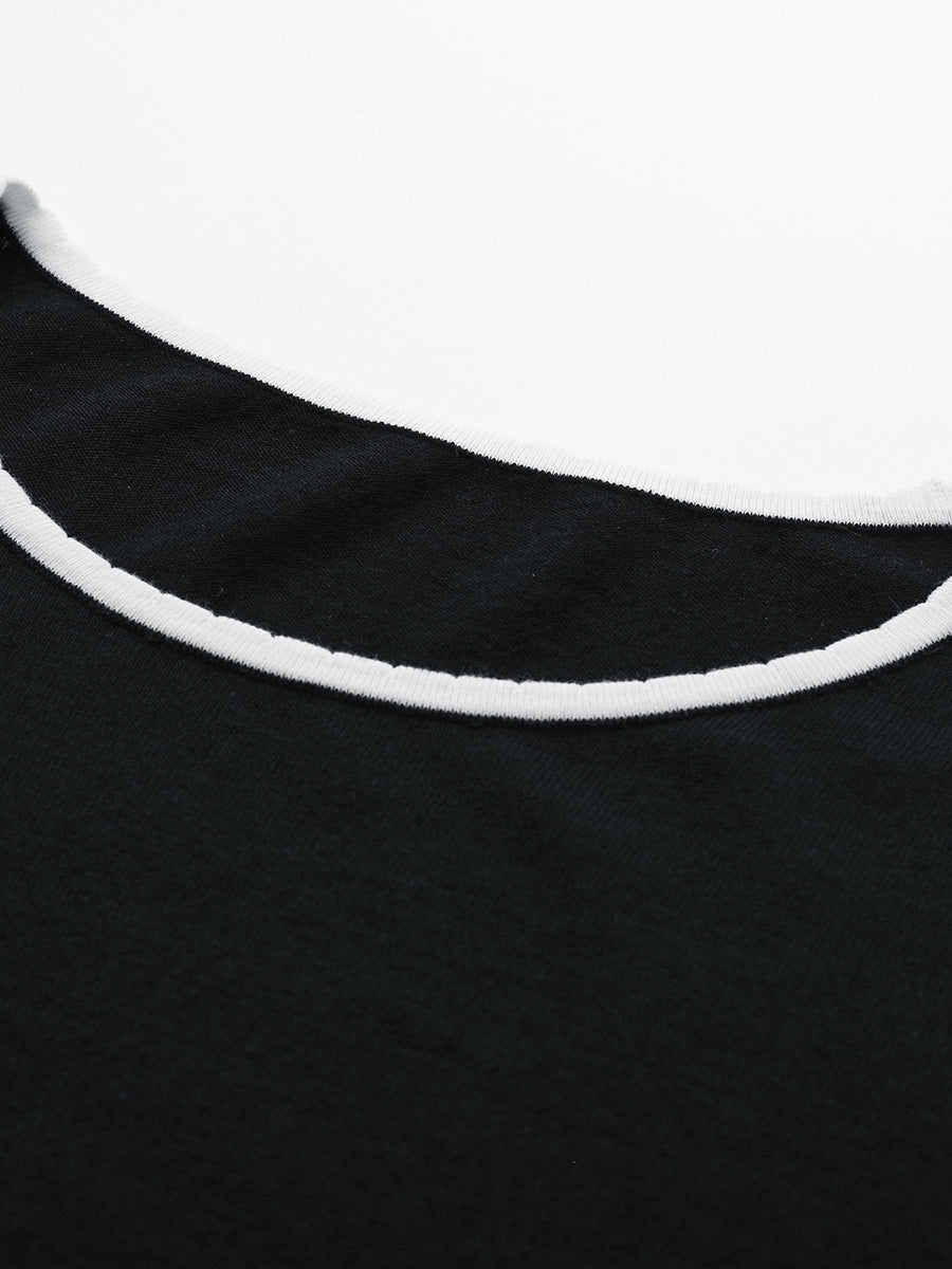 COMOBOCA Women's Contrast Trim Knit T-Shirt