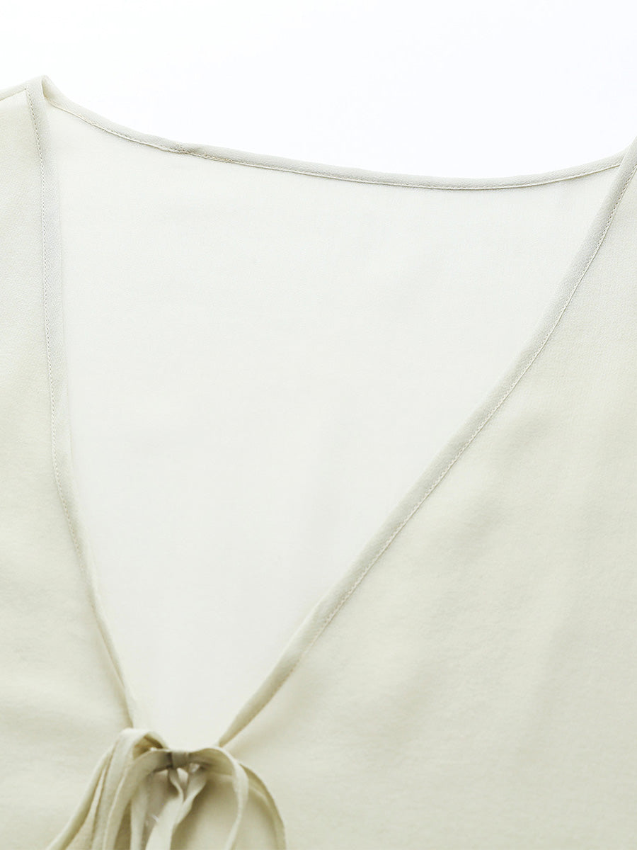 COMOBOCA 100% Mulberry Silk Women's Tie-Front Blouse