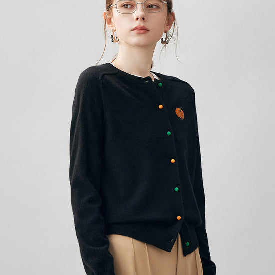 COMOBOCA 100% Cashmere Women's Pumpkin Embroidery Knit Cardigan