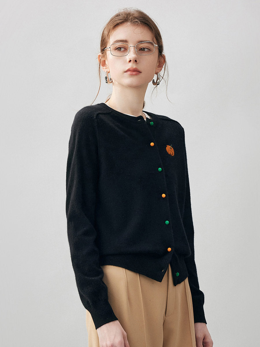 COMOBOCA 100% Cashmere Women's Pumpkin Embroidery Knit Cardigan