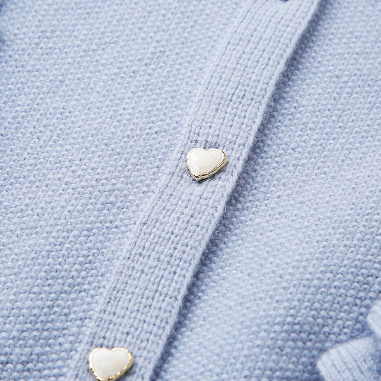 COMOBOCA 100% Wool Kids' Round Neck Heart Button Cardigan