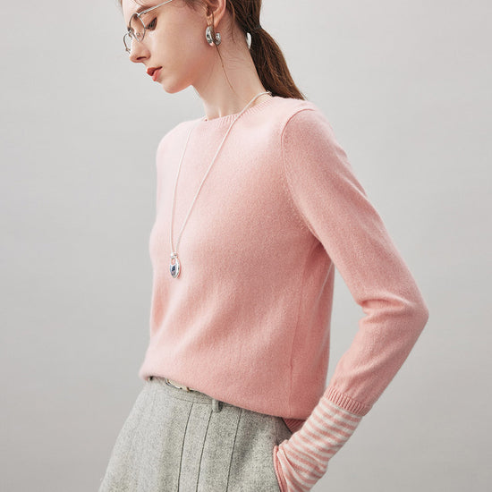 COMOBOCA 100% Cashmere Women's Color-Blocked Sleeve Knit Sweater