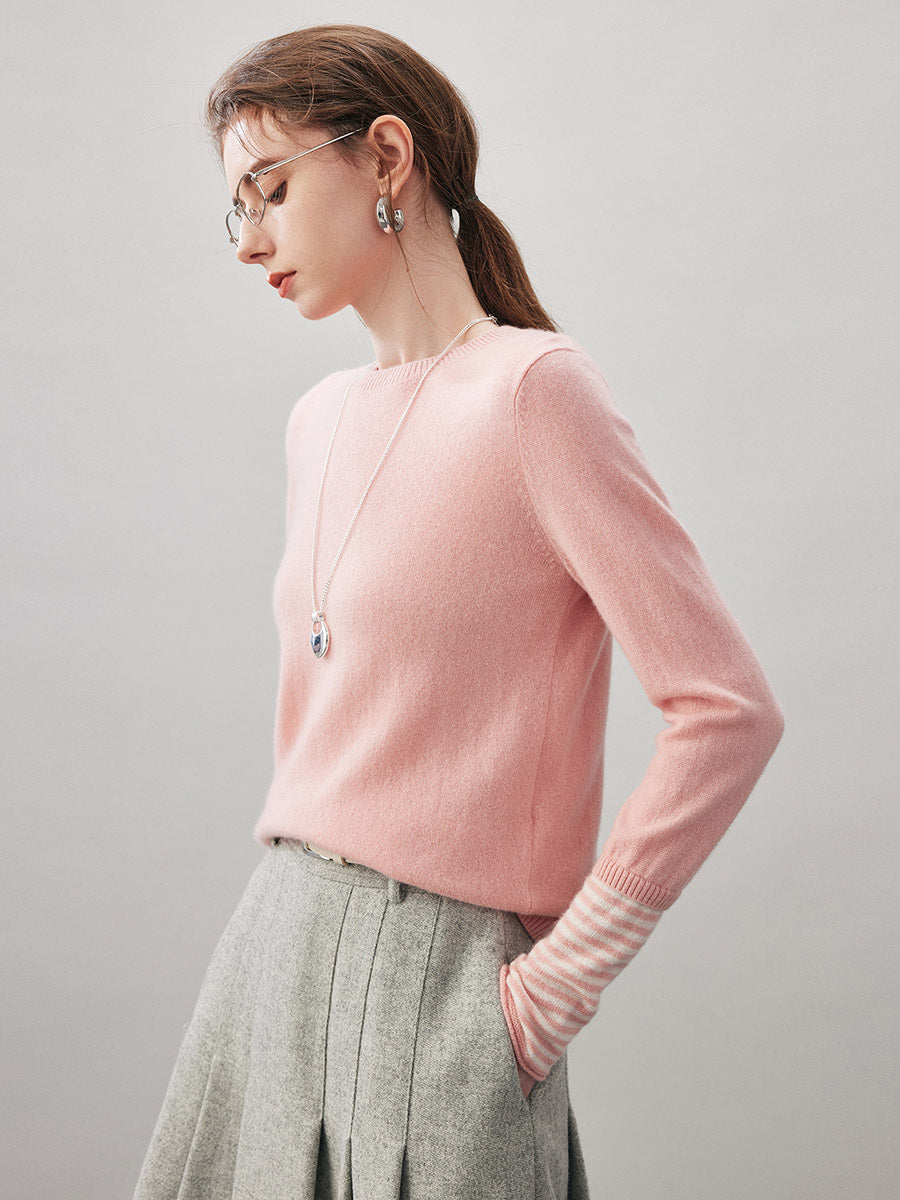 COMOBOCA 100% Cashmere Women's Color-Blocked Sleeve Knit Sweater