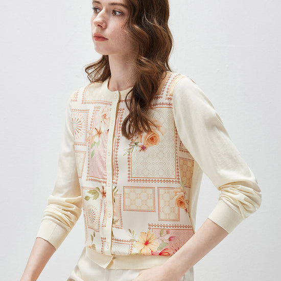 COMOBOCA Women's Printed Panel Knit Cardigan