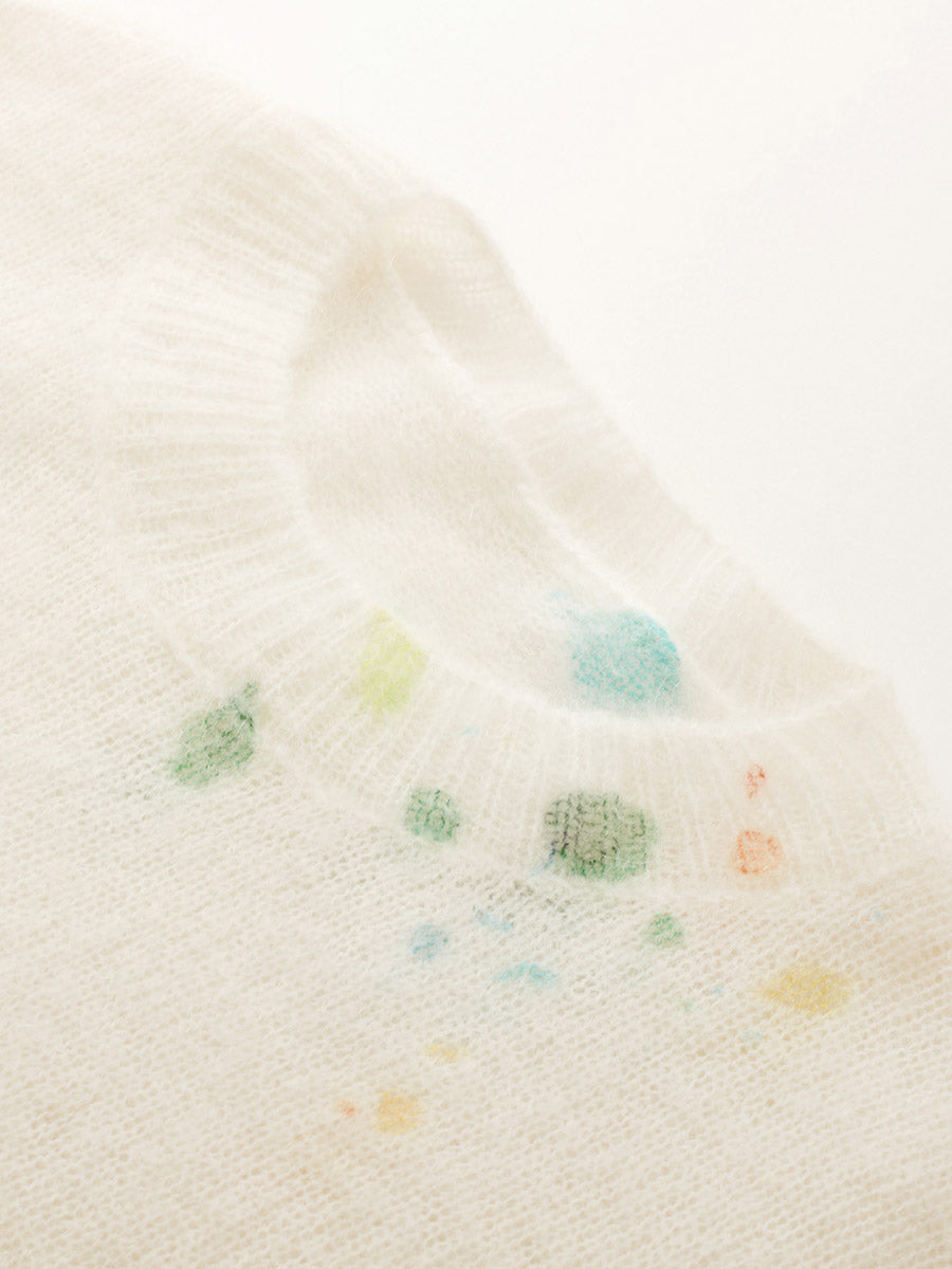 COMOBOCA Women's Sequined Floral Printed Round Neck Sweater