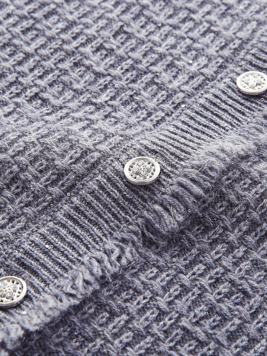 COMOBOCA 100% Wool Women's Button Down Frayed Hem Knit Vest