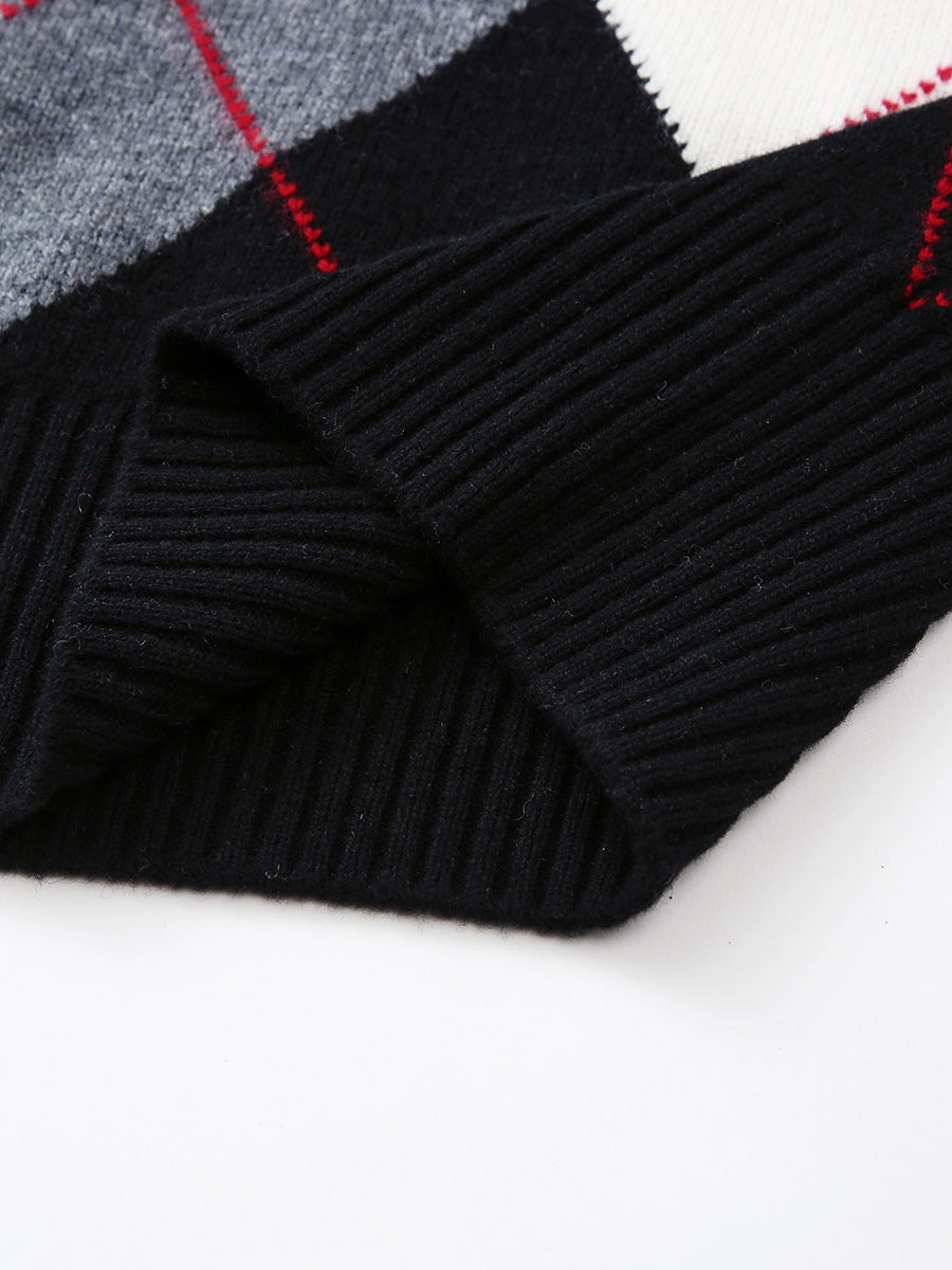 COMOBOCA 100% Wool Women's Argyle Pattern Knit Sweater