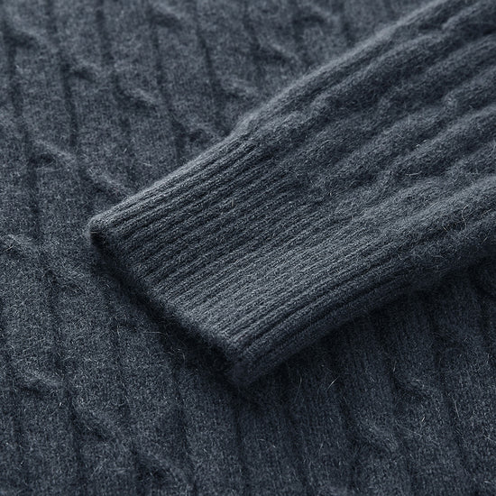 COMOBOCA 100% Cashmere Women's Cable Knit Polo Neck Sweater