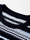 COMOBOCA Women's Mixed Stitch Striped Semi Sheer Knit T-Shirt
