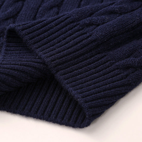 COMOBOCA 100% Wool Kids' Cable Knit Sweater with Color Block Detail