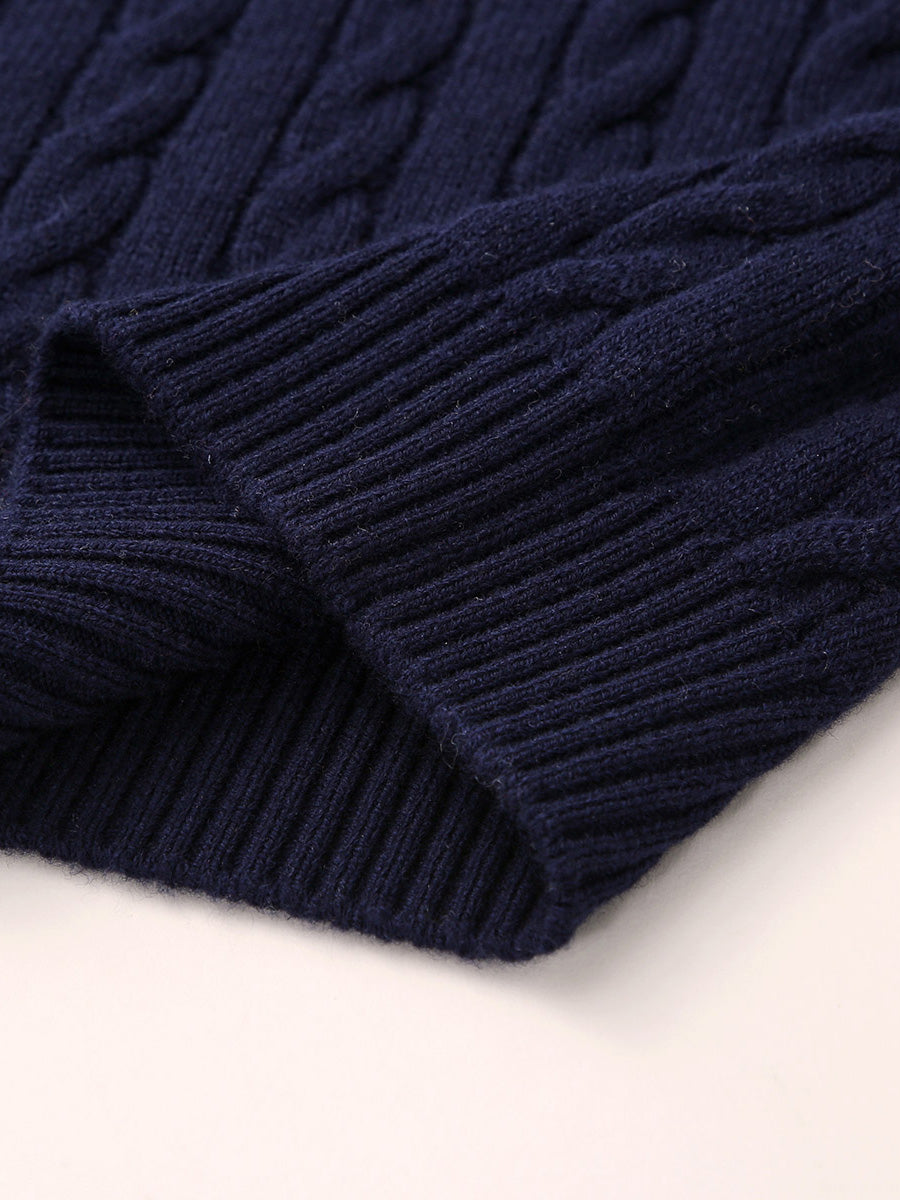 COMOBOCA 100% Wool Kids' Cable Knit Sweater with Color Block Detail