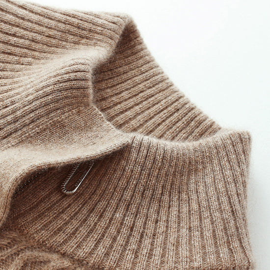 COMOBOCA 100% Cashmere Women's Cable Knit Mock Neck Zip Up Cardigan