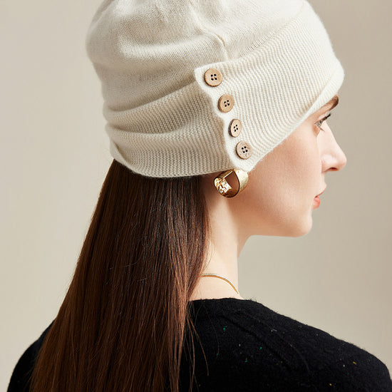 COMOBOCA 100% Cashmere Women's Button Decorated Knit Beanie