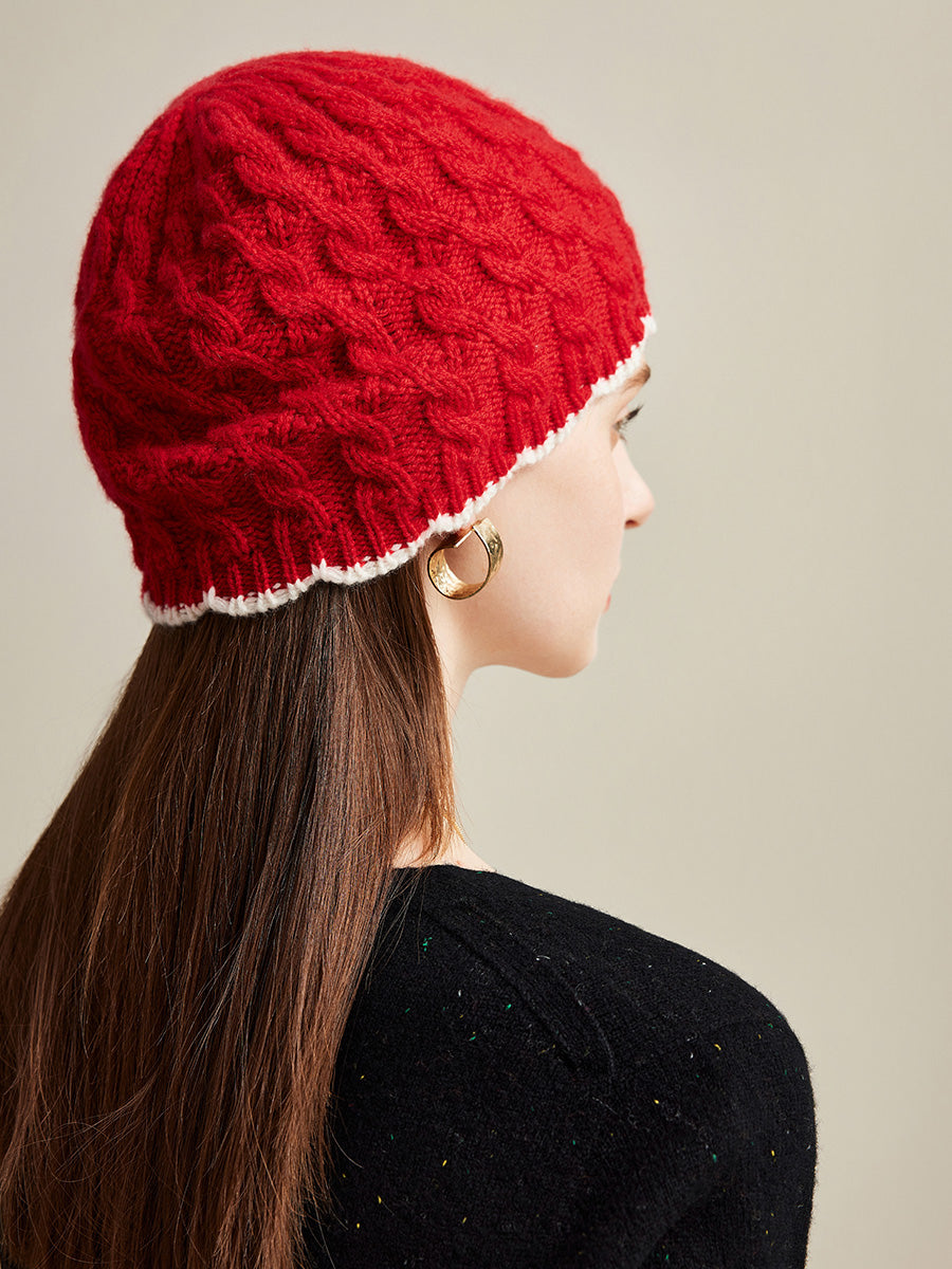 COMOBOCA 100% Cashmere Women's Cable Knit Beanie
